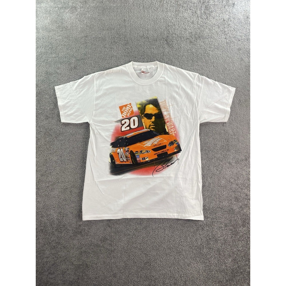 Tony Stewart Shirt Men Large White Graphic Logo Hanes Beefy T Chase Crew Neck